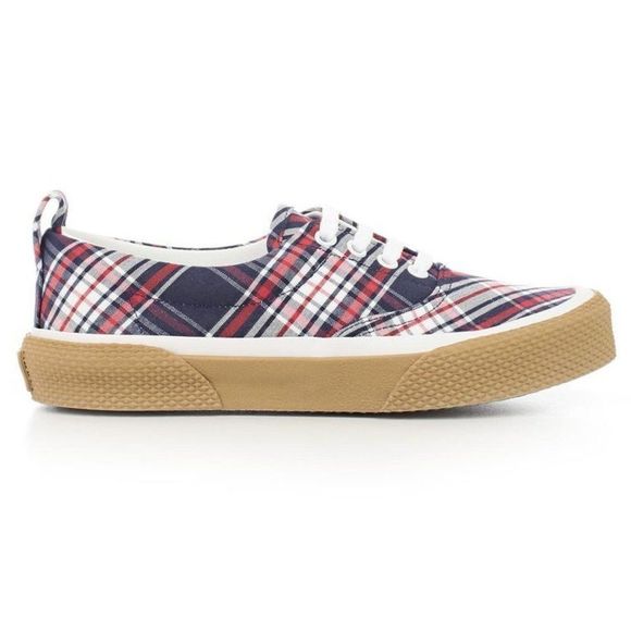 Celine Shoes - Celine Navy/ Camel Plaid Canvas Sneaker